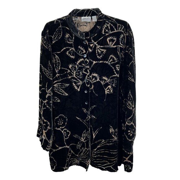 Chicos Design Womens 3 L Black Silk Velvet Burnout Jacket Mandarin Collar Tunic - Picture 4 of 15